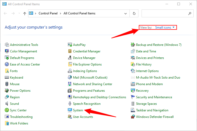 Нажмите 'Система' в панели управления.