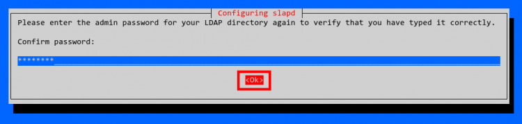 Скриншот подтверждения пароля администратора OpenLDAP