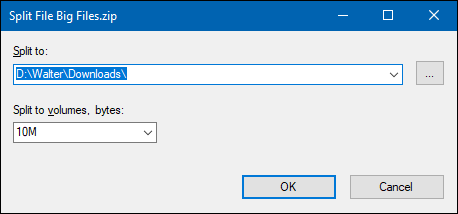 Разделение файла на несколько частей с помощью 7-Zip.