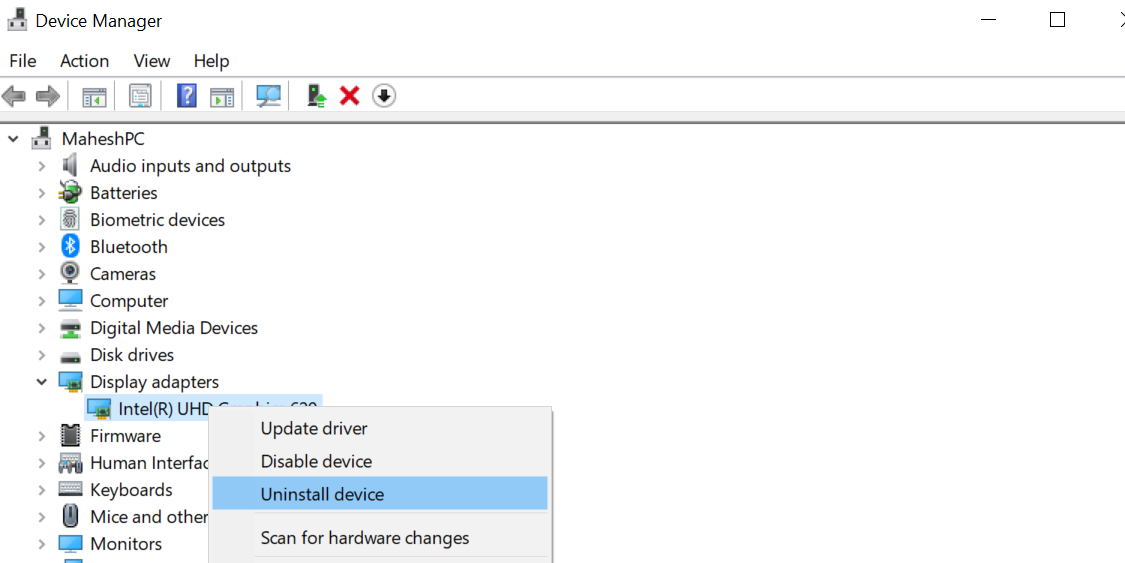 Удаление устройства в Windows 10