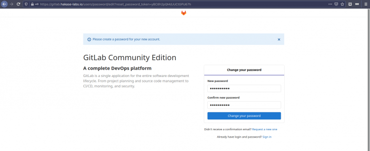 Страница смены пароля GitLab