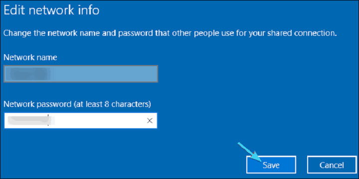 Установка имени и пароля для мобильного хотспота