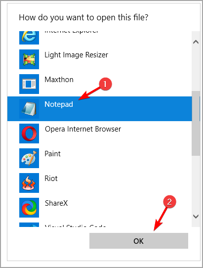 Открытие файла через «Открыть с помощью» и выбор Notepad