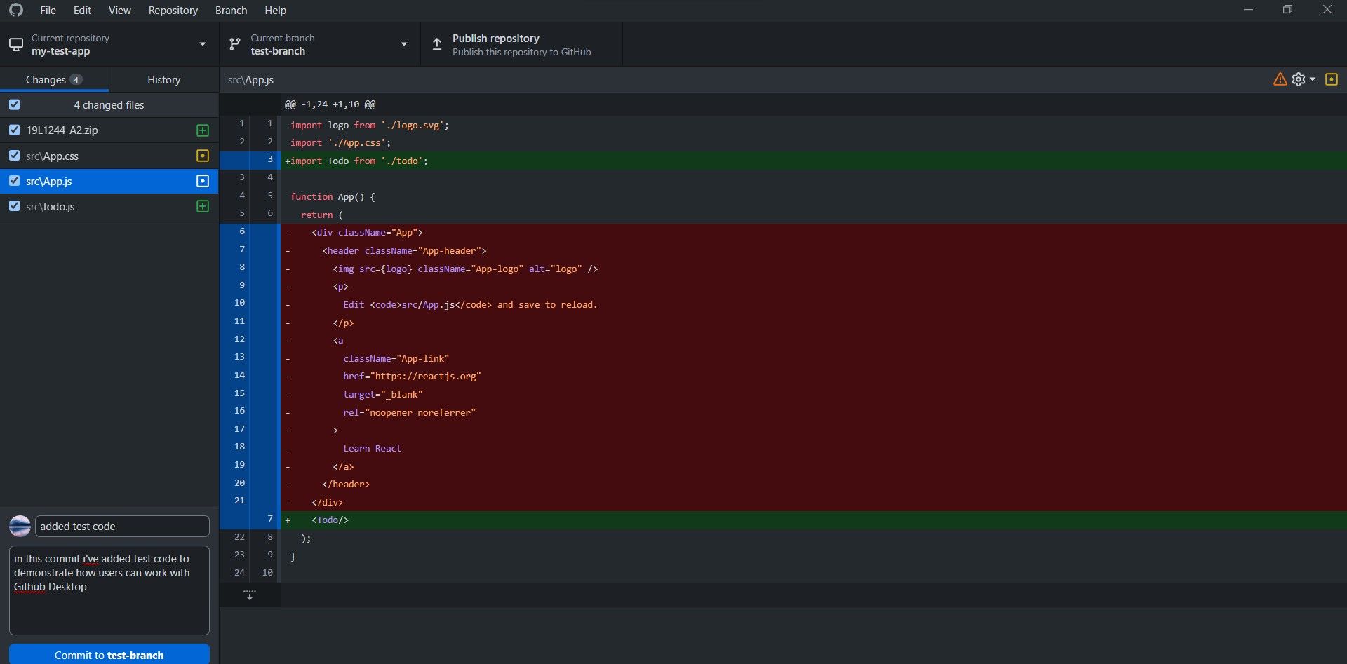 Просмотр изменений перед коммитом в GitHub Desktop