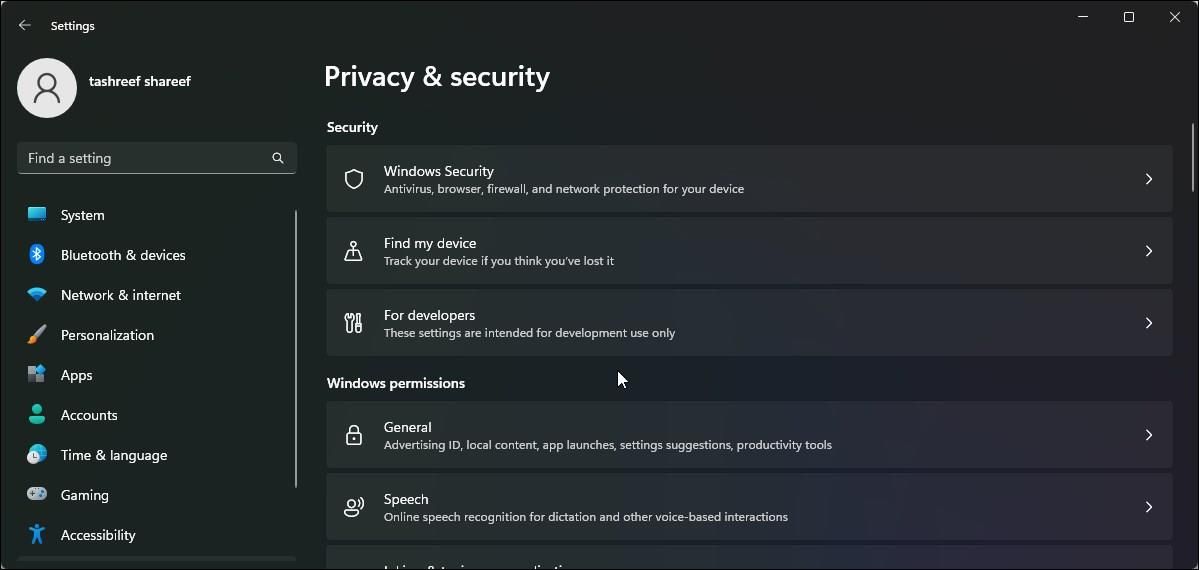 Раздел «Для разработчиков» в Windows
