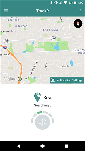 Экран с картой, индикатором расстояния и кнопкой прозвона
