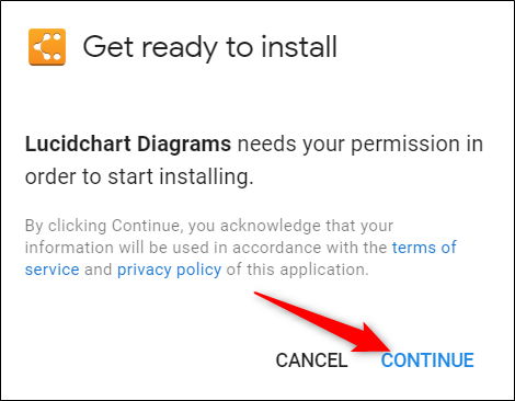 Подтвердите разрешения для LucidChart.
