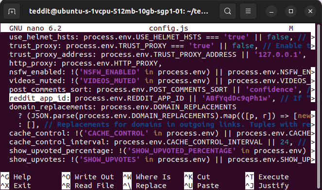 Вставка App ID в config.js Teddit