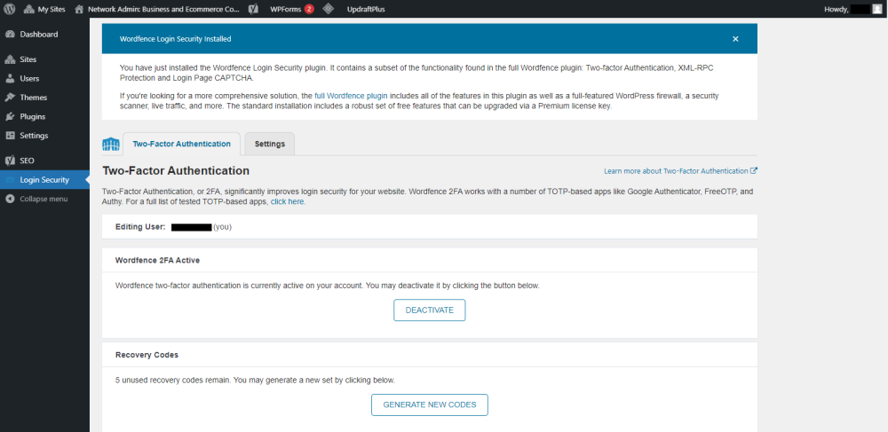 WP 2FA Wordfence click Login Security