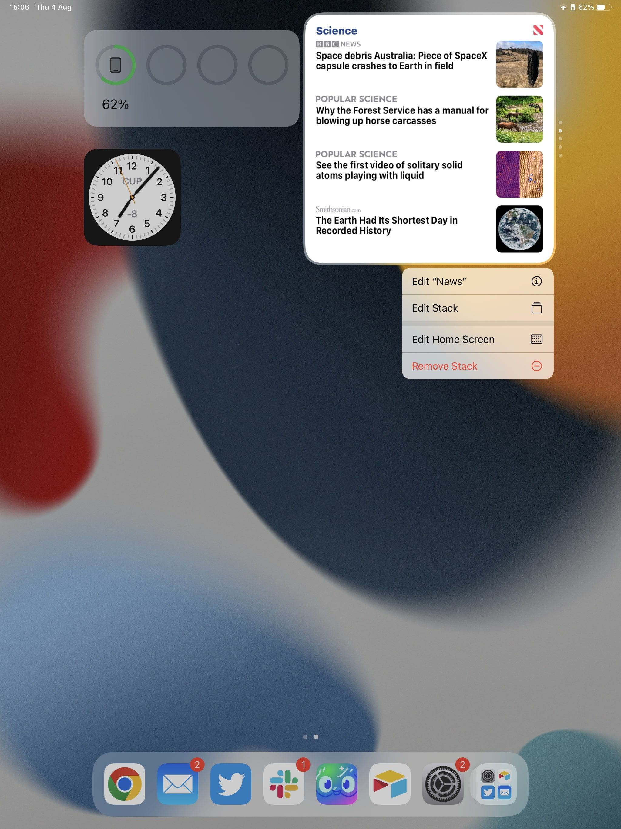 Редактирование умного стека на iPad