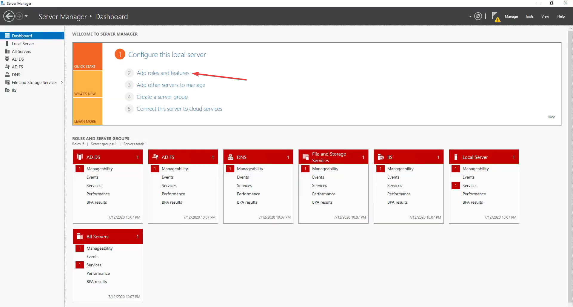 Добавление ролей и функций в Server Manager