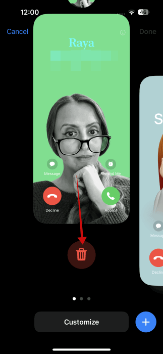 Удаление постера контакта через значок корзины на iPhone