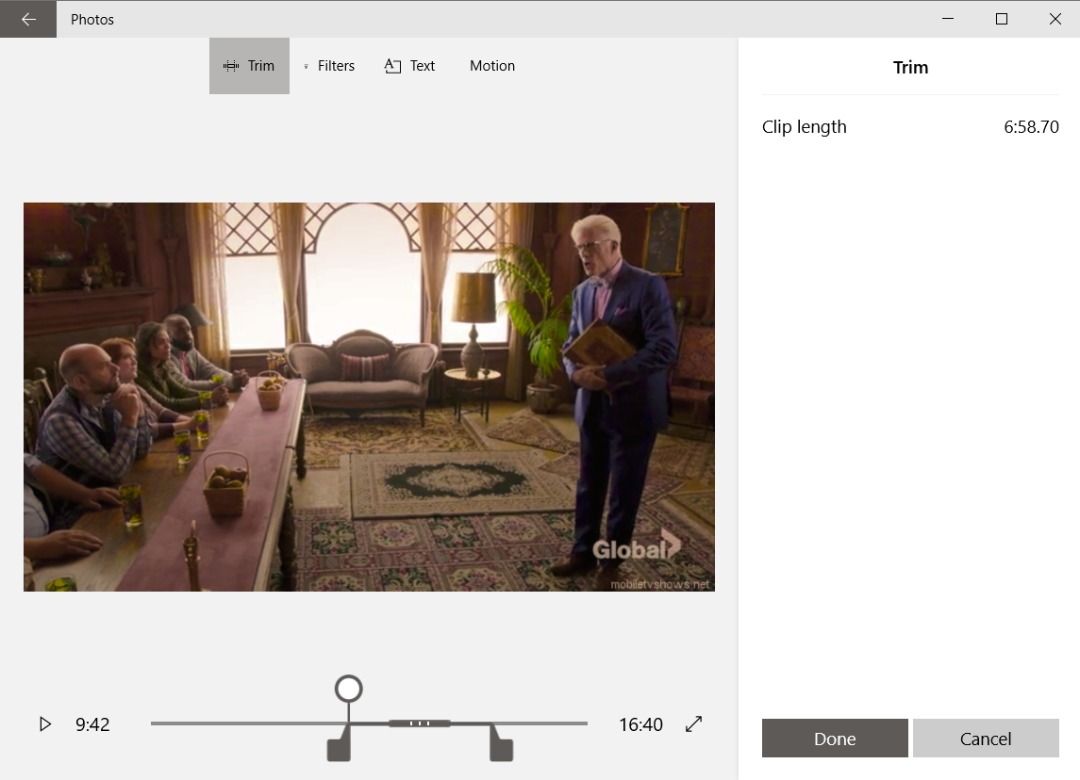 Обрезка видео в Windows Photos