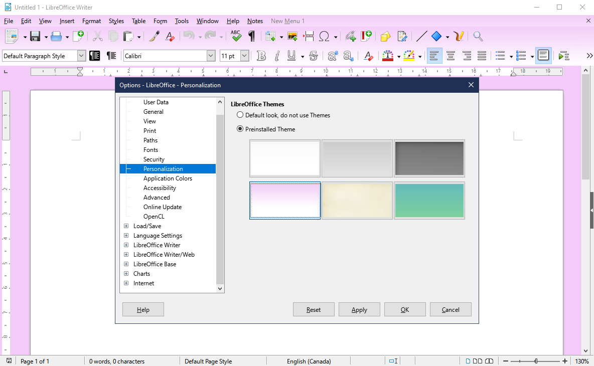 Персонализированный LibreOffice с мягкой розовой темой