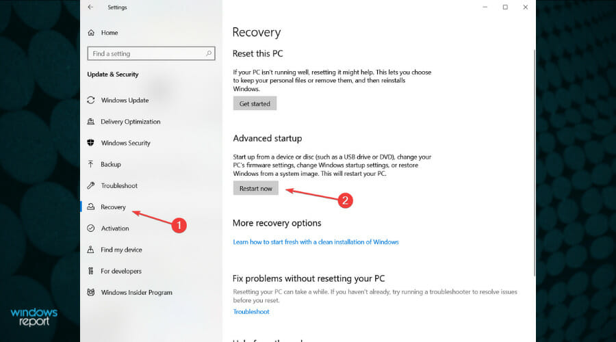 Раздел Восстановление в Параметрах — Перезагрузка сейчас