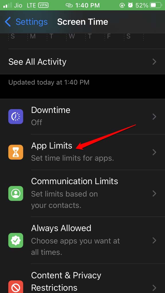Лимиты приложений в Screen Time