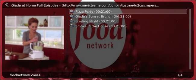 Просмотр выбранного эпизода и дополнительные опции меню