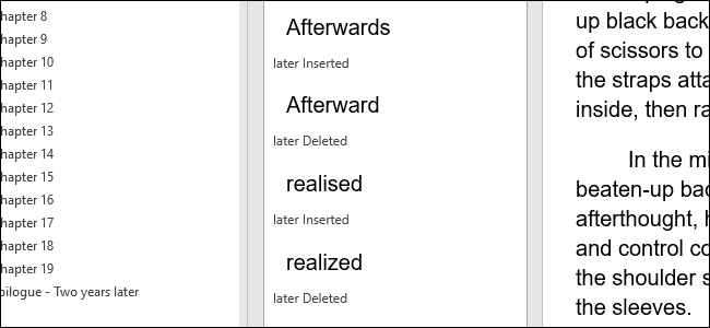 Панель правок с перечислением всех изменений и их содержимым