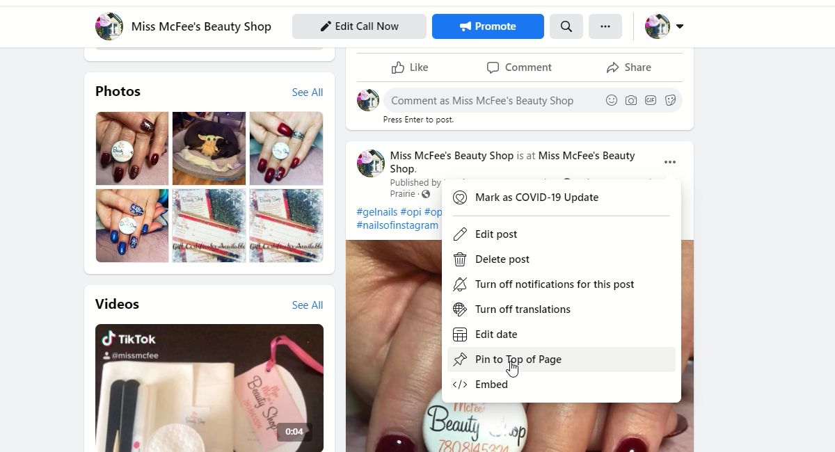 Подтверждение закрепления поста сверху страницы