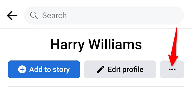 Кнопка с тремя точками под именем профиля.