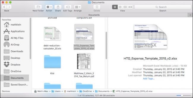Панель предварительного просмотра Finder с файлами