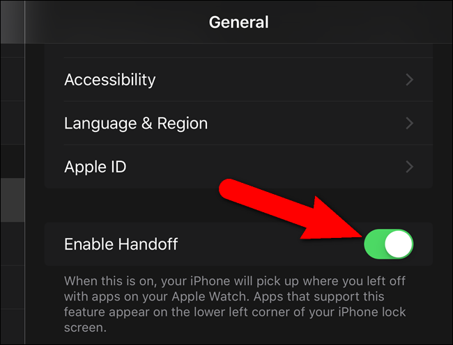 Активация опции Включить Handoff в приложении Часы