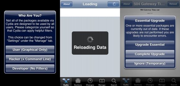 Главный экран Cydia с вкладками «Sections» и «Manage»