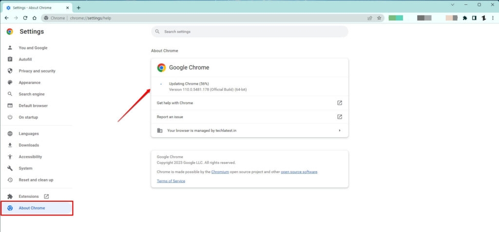 Chrome を最新に更新する手順の画面
