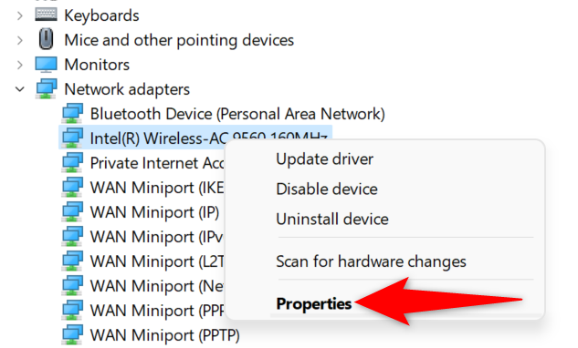 Контекстное меню сетевого адаптера с пунктом 'Свойства'