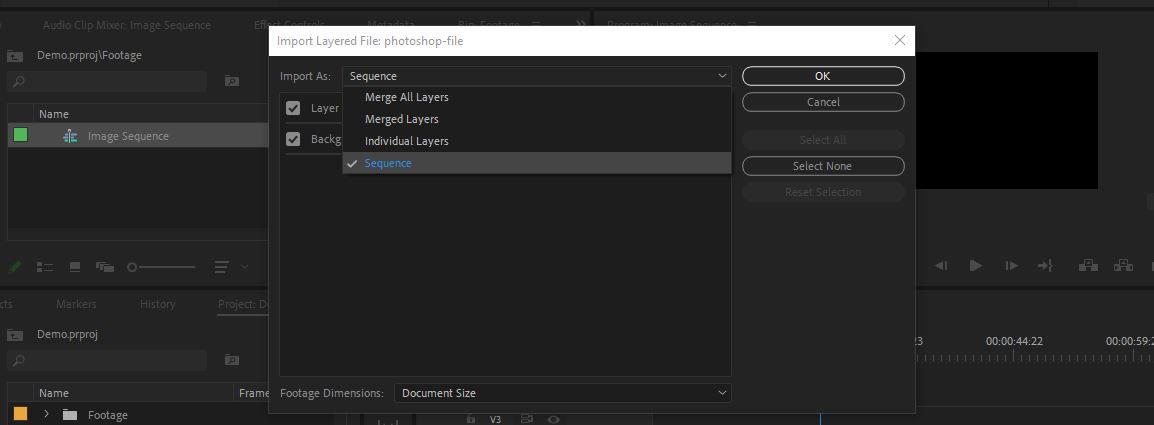 Импорт слоёв Photoshop как последовательности