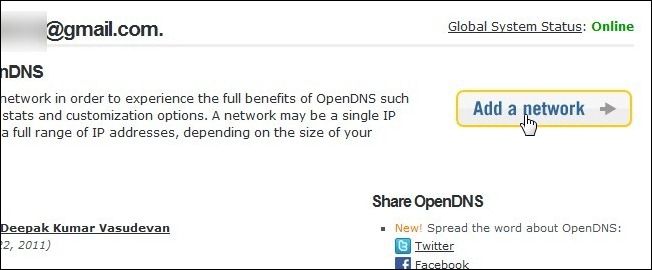 Пример добавления сети в OpenDNS: список сетей и IP