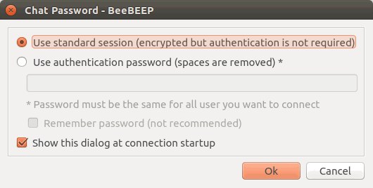 Выбор типа сессии и ввод пароля