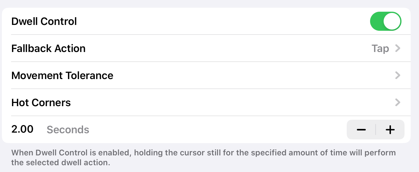 включение Dwell Control в AssistiveTouch