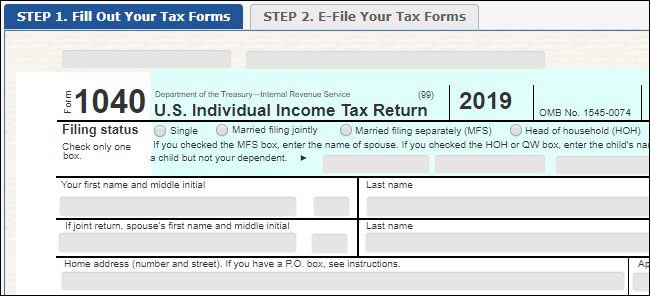 Интерфейс сайта Free Fillable Forms от IRS