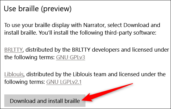 Кнопка загрузки драйверов для брайлевских дисплеев