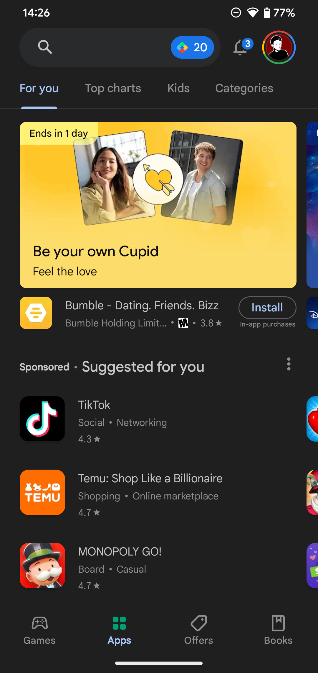 Главная страница Play Store на Android