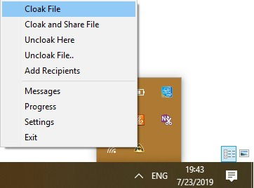 Иконка Cloak в системном лотке Windows