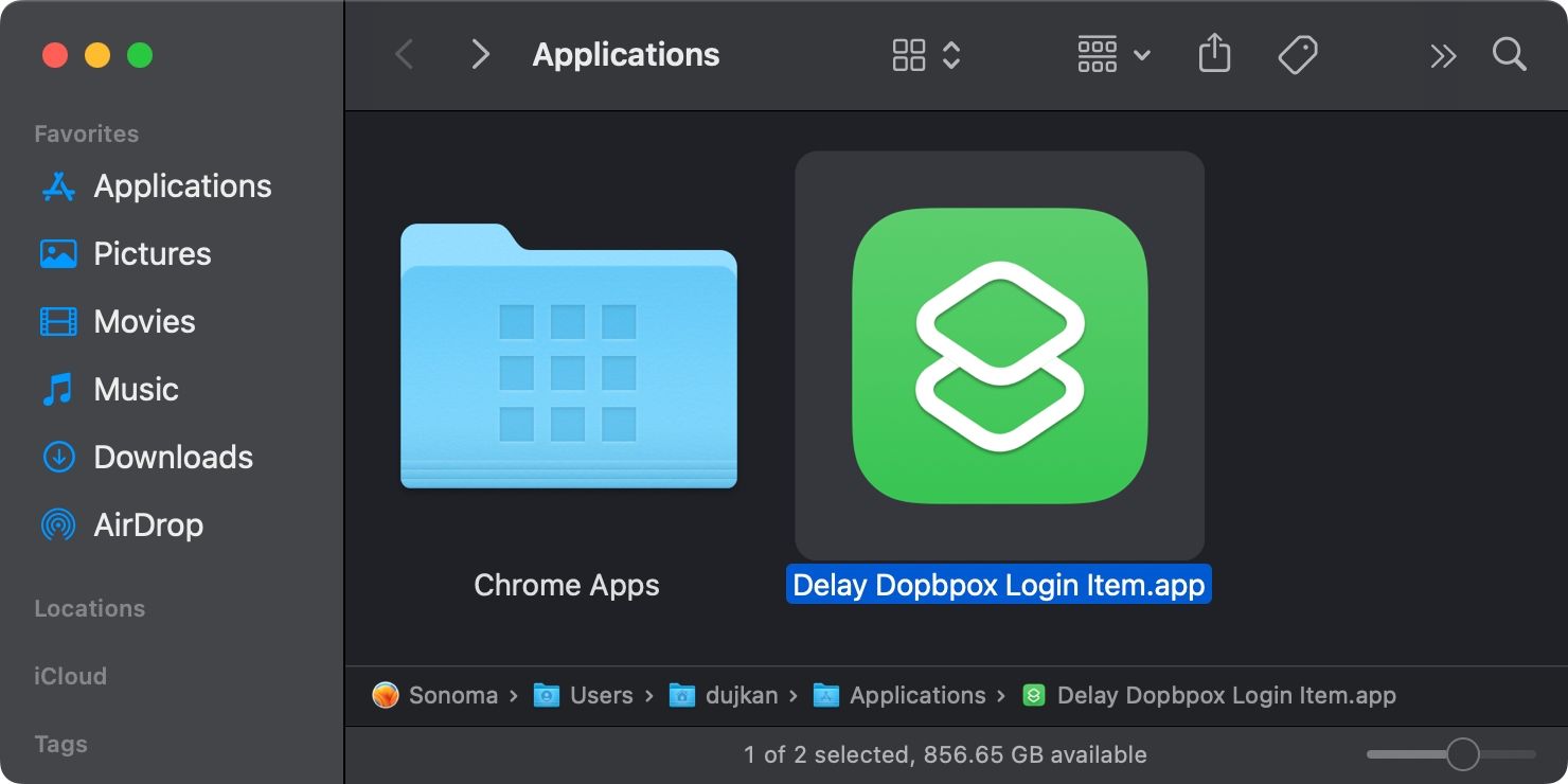Автоматизация Delay Dropbox Login Item в Finder