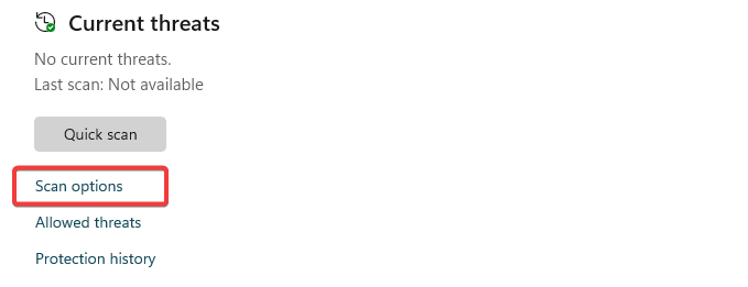 Опции сканирования в 'Безопасности Windows'