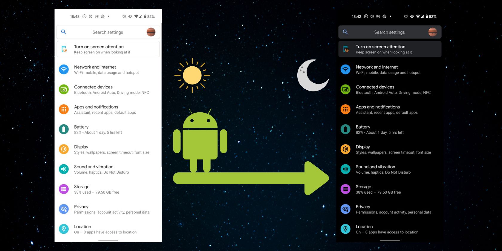 Расписание тёмной темы на Android