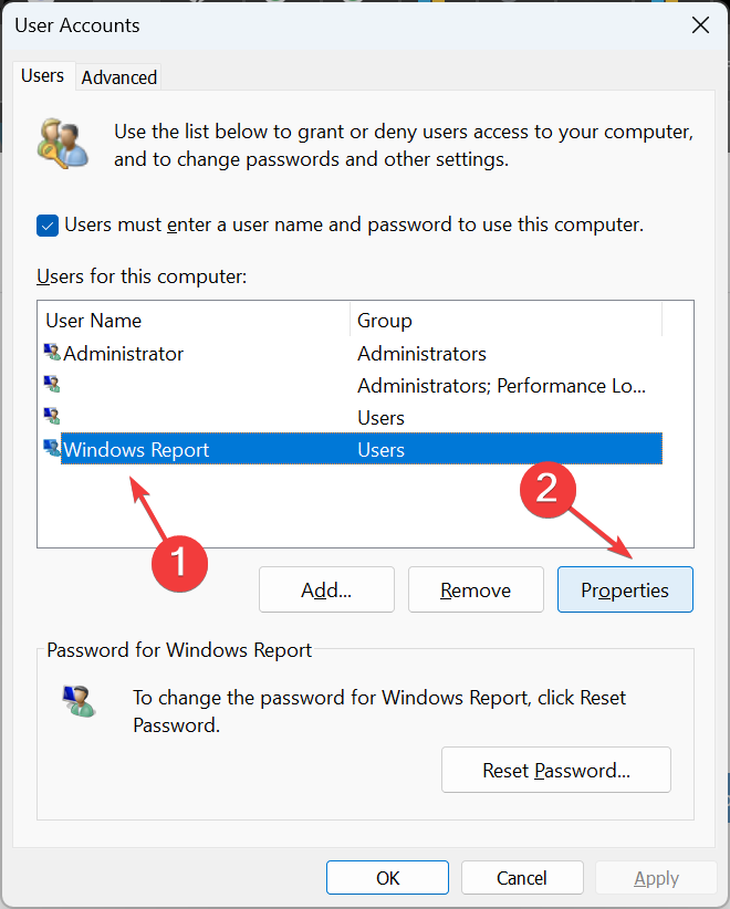 Свойства учётной записи