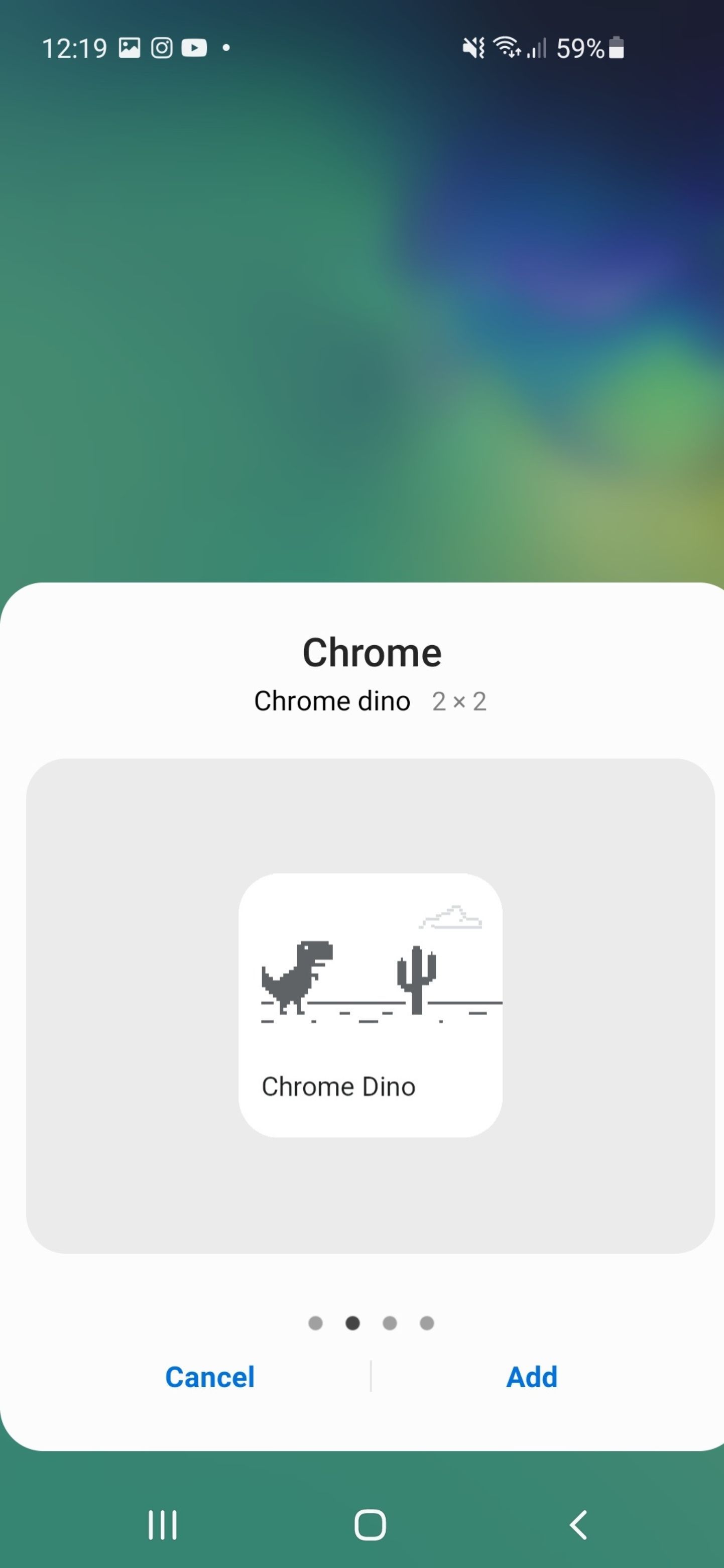 Скриншот виджета игры 'Динозавр' в меню виджетов Chrome