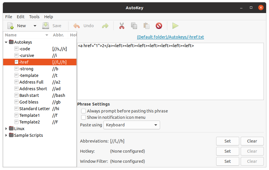 Главный интерфейс AutoKey