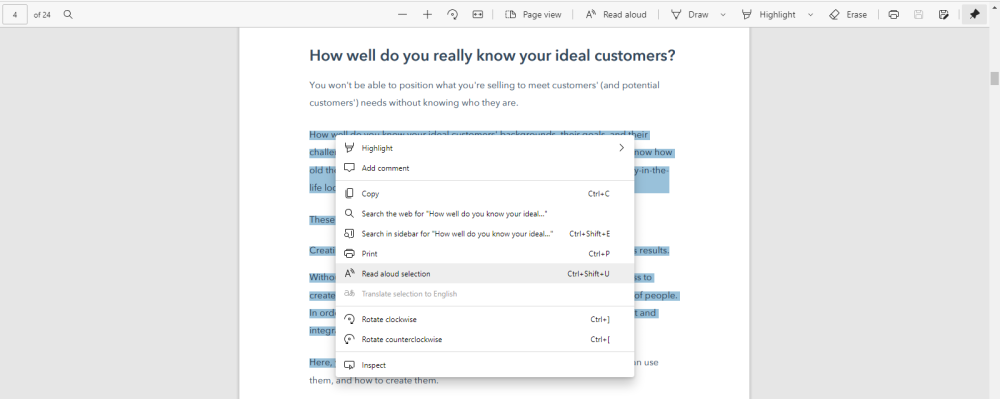 Выделение текста в PDF для чтения вслух
