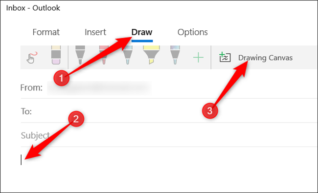 Переход на вкладку Draw и кнопка Drawing Canvas