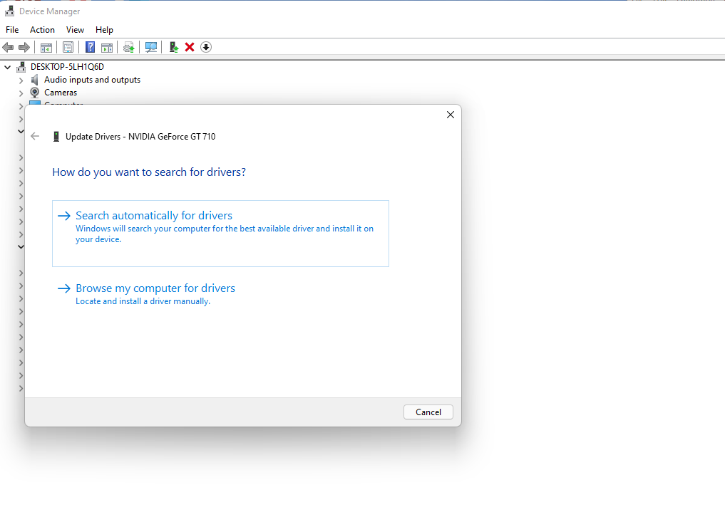 Выбор автоматического или ручного обновления драйвера