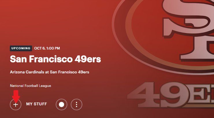 Добавление команды в My Stuff на Hulu нажатием на плюс.