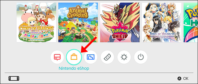 Выбор Nintendo eShop на экране Switch
