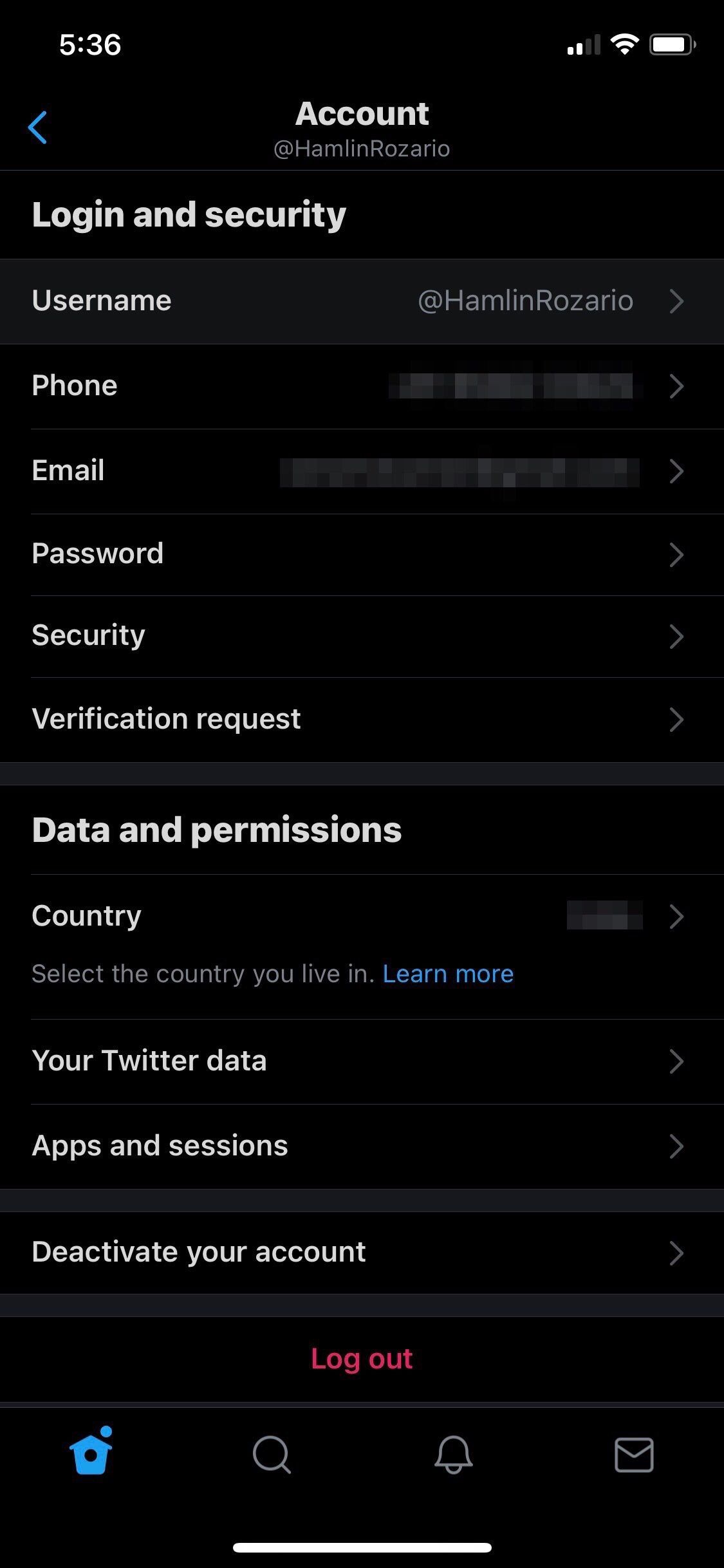 Поле ввода нового имени пользователя в мобильном приложении Twitter