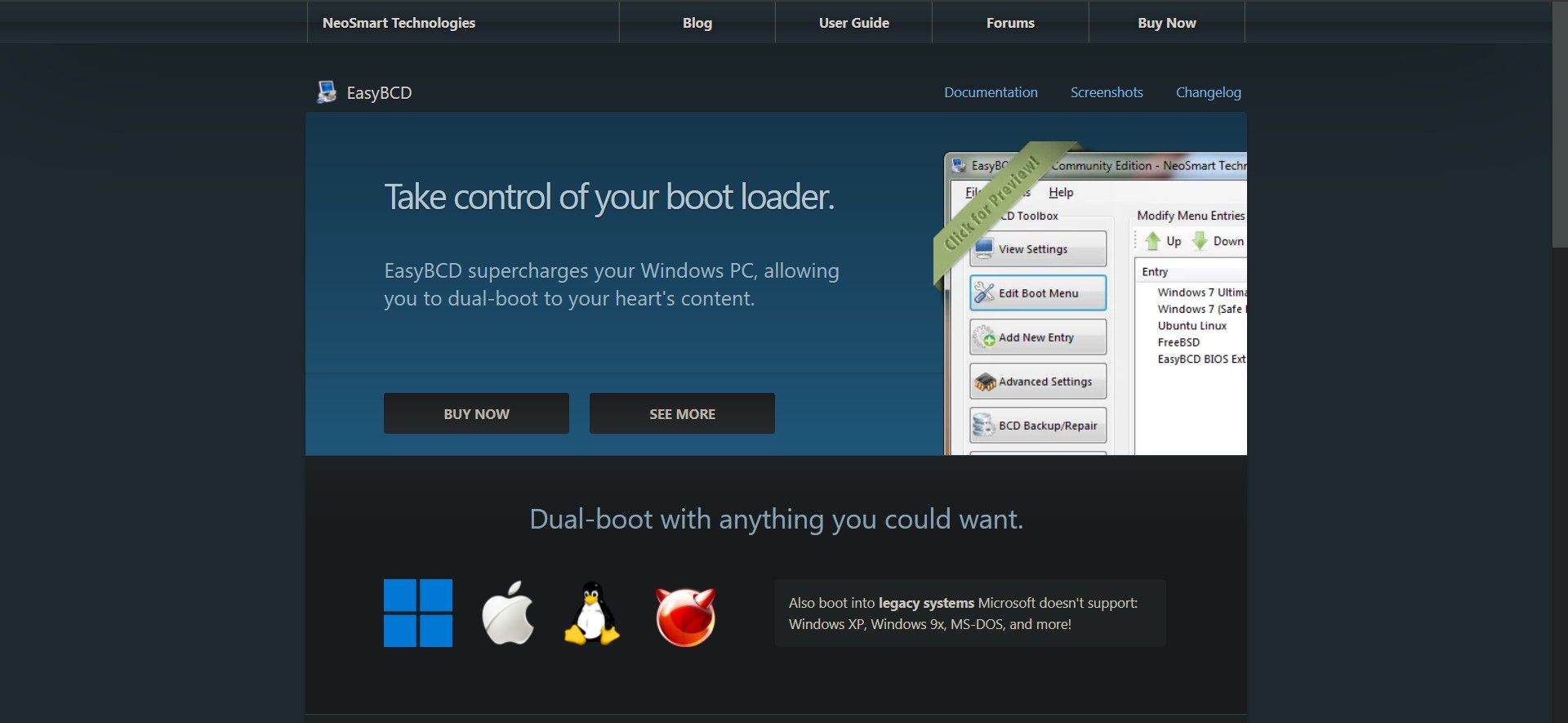 Страница загрузки EasyBCD